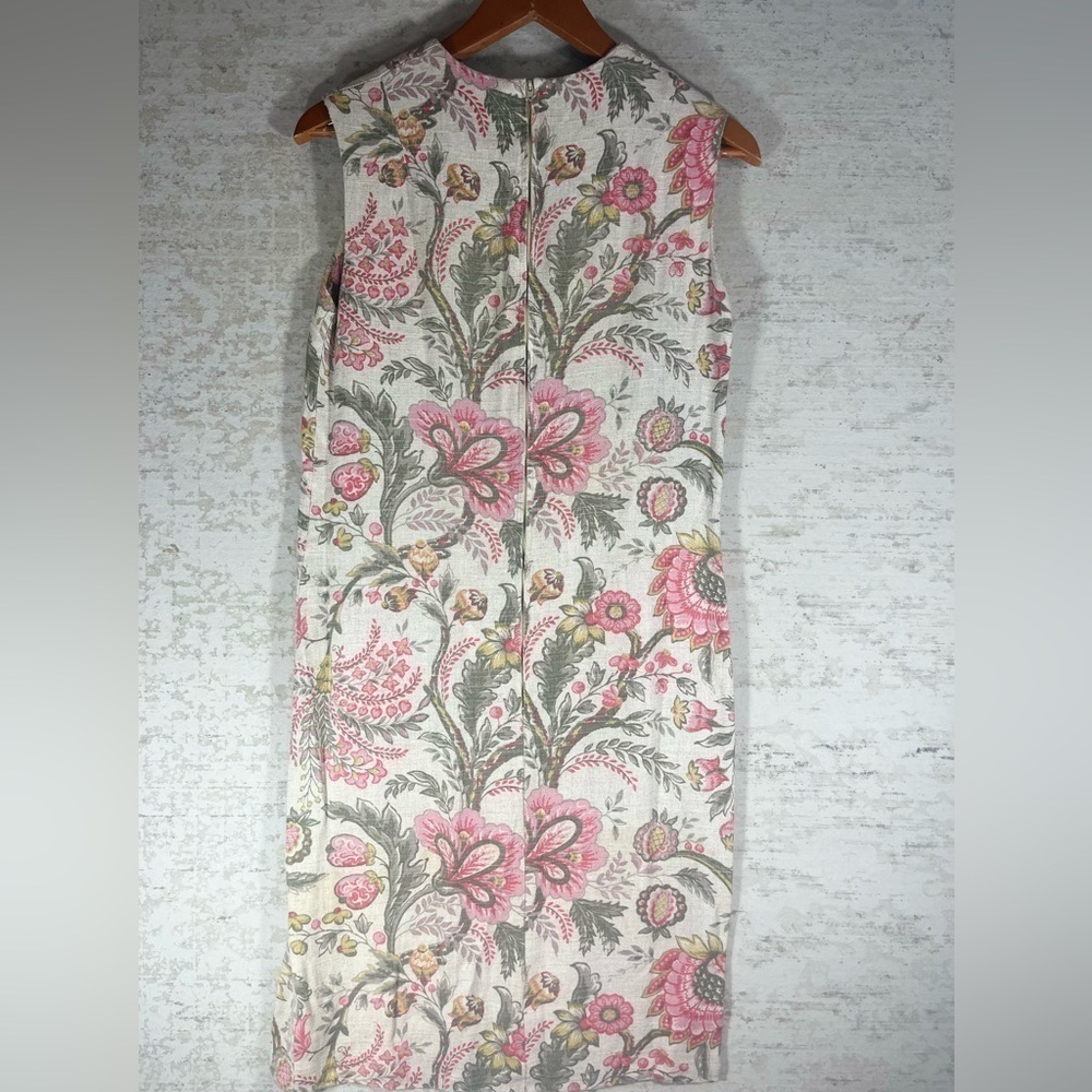 VINTAGE 60's Gay Gibson Floral Linen Midi Dress Rope Belt Sz S - Picture 5 of 11